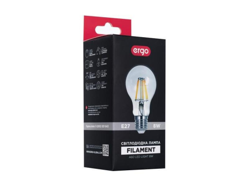 Світлодіодна Лампа Ergo Лампа світлодіодна Filament A60 8 Вт E27 4100 К 220 В прозора