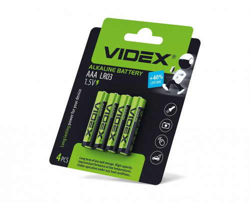Батарейка лужна Videx AAA LR03, 4шт/уп