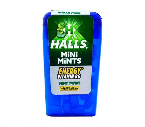 Цукерки Halls Mini Mints з вітаміном В6 та екстрактом женьшеня зі смаком м'яти 12,5г