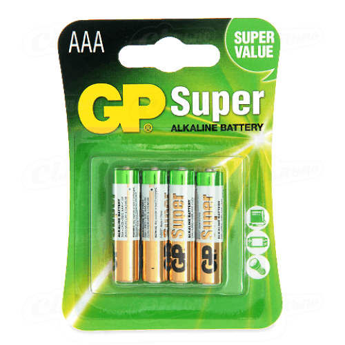 Батарейки GP Super + Alkaline AAA LR03, 4шт/уп