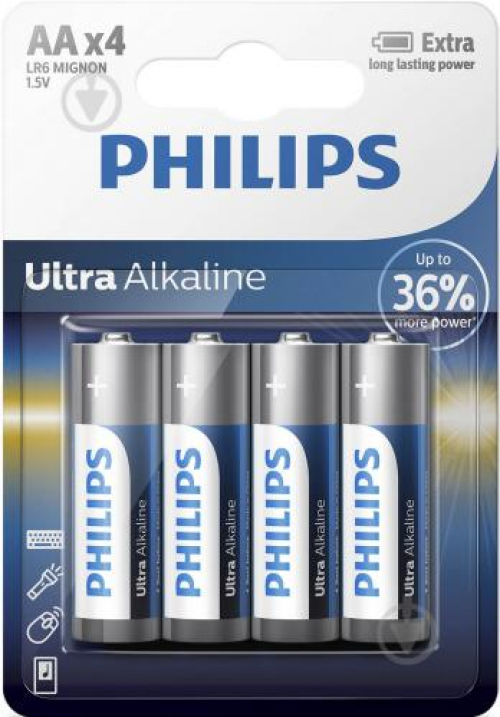 Батарейки Philips Ultra Alkaline AA LR6, 4шт/уп