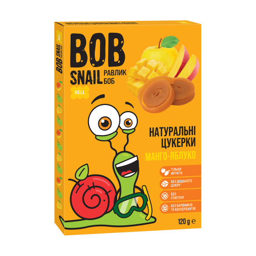 Цукерки Bob Snail Exotic Манго-яблуко фруктові 120г