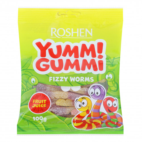 Цукерки желейні Fizzy Worms Yummi Gummi Roshen м/у 100г