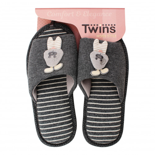 Капці відкриті домашні жіночі №4580 Twins 36-37 gray rabbit