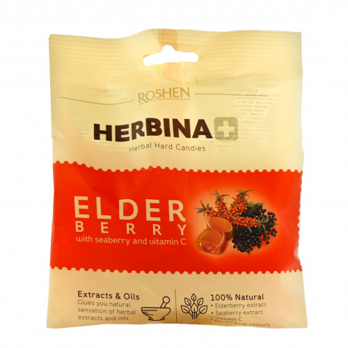 Карамель із начинкою на травах Elder berry with seaberry and vitamin C Herbina+ Roshen м/у 80г