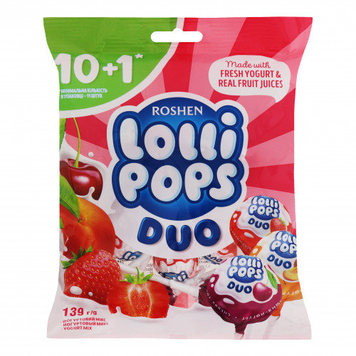 Карамель льодяникова Йогуртовий мікс Lollipops Duo Roshen м/у 139г