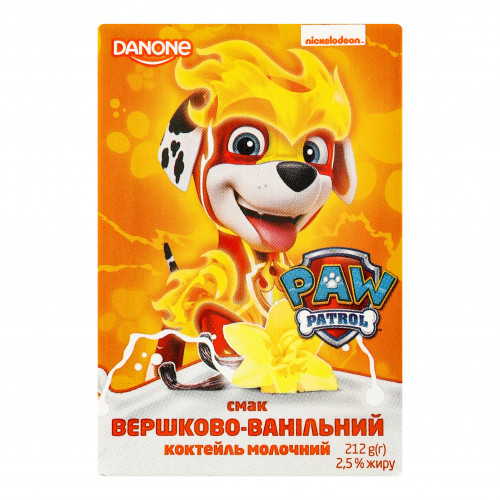 Коктейль молочний 2.5% Вершково-ванільний Paw Patrol Danone т/п 212г