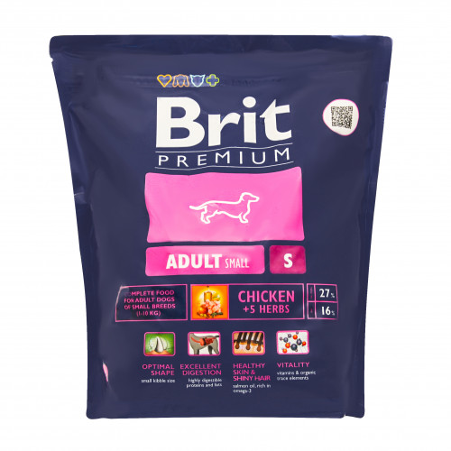 Корм сухий для дорослих собак дрібних порід від 1 до 10кг з куркою Premium Brit м/у 1кг
