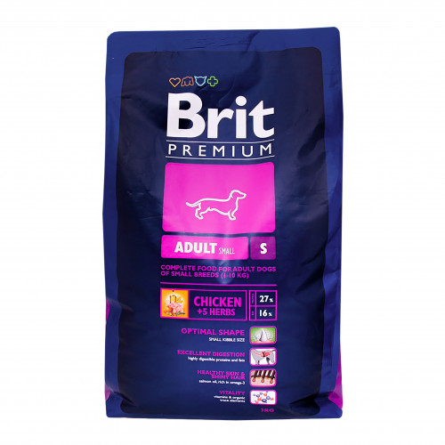 Корм сухий для дорослих собак дрібних порід від 1 до 10кг з куркою Premium Brit м/у 3кг