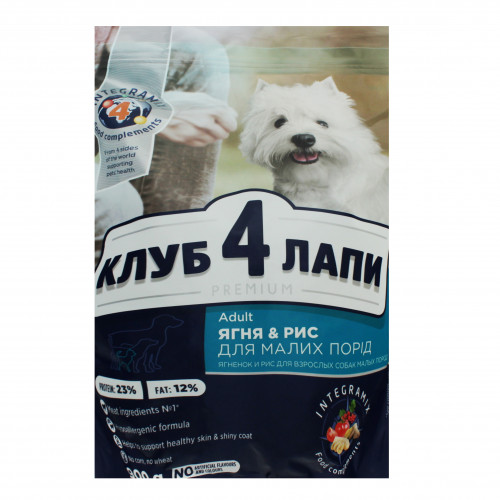 Корм сухий для дорослих собак Ягня&Рис Premium Клуб 4 Лапи м/у 900г