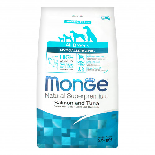 Корм сухий з лососем та тунцем для собак Hypoallergenic Natural Superpremium Monge м/у 2.5кг