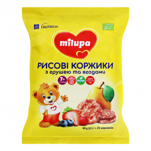 Коржики для дітей від 7міс рисові з грушею та ягодами Milupa м/у 40г