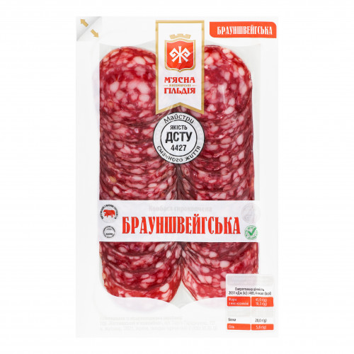 Ковбаса вищого сорту Брауншвейгська М'ясна Гільдія с/к в/у 0.075кг