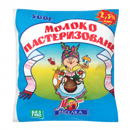 Молоко 2.5% пастеризованое Молочна веселка м/у 500г