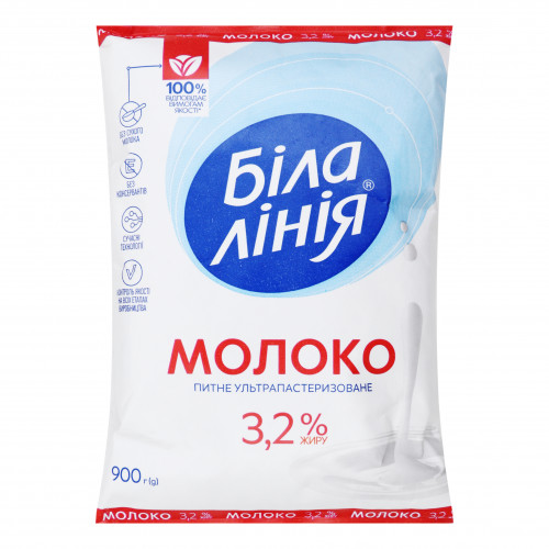 Молоко 3.2% ультрапастеризоване Біла Лінія м/у 900г