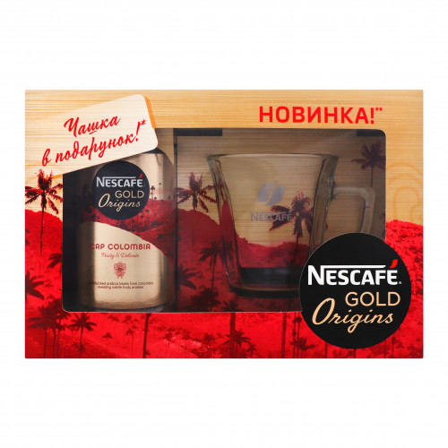 Набір подарунковий кава розчинна Gold Origins+чашка скляна Nescafe 1шт