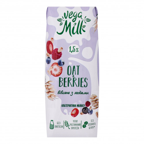 Напій вівсяний 1.5% з ягодами ультрапастеризований Oat&Berries Vega Milk т/п 250мл