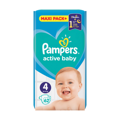 *PAMPERS Active Baby-Dry підгузки р4 9-14кг 62шт Jumbo