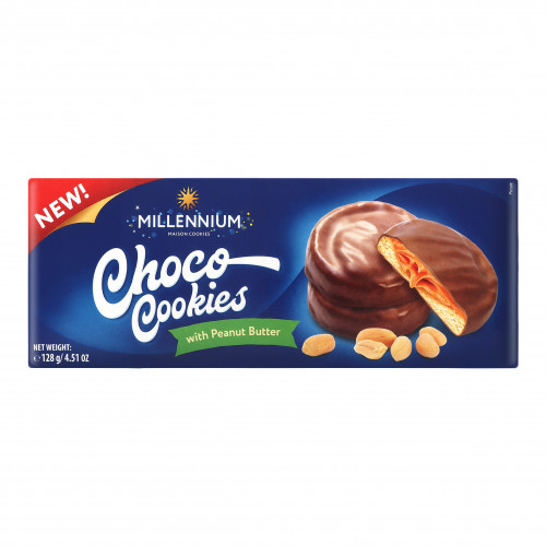 Печиво у молочному шоколаді з арахісовим маслом Choco Cookies Millennium к/у 128г