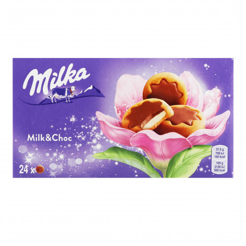 Печиво з молочною начинкою, частково вкрите молочним шоколадом Milk&Сhoc Milka к/у 4х37.5г