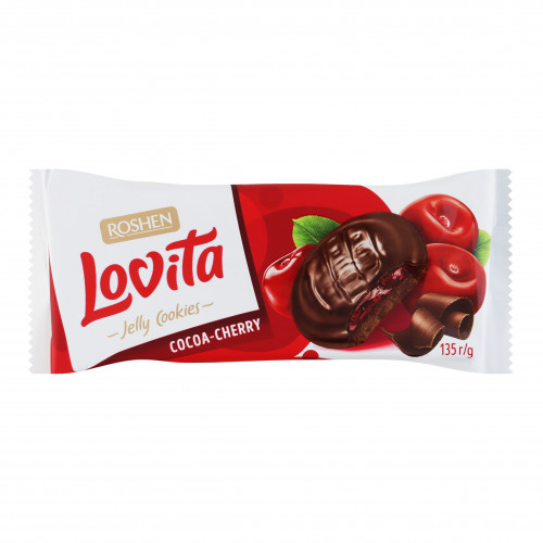 Печиво здобне з желейною начинкою Cocoa-cherry Lovita Jelly Cookies Roshen м/у 135г