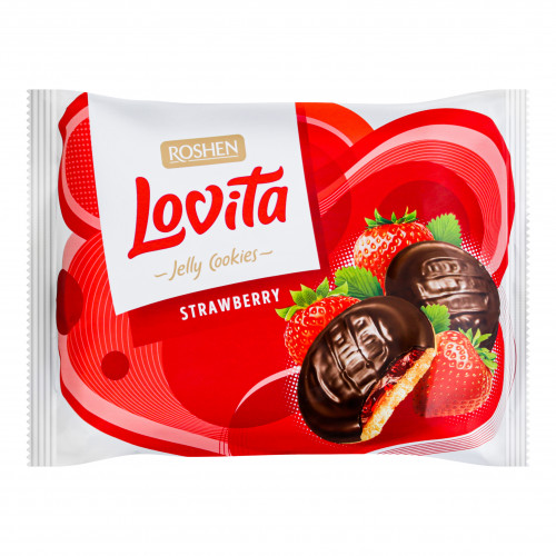 Печиво здобне з желейною начинкою Strawberry Lovita Jelly Cookies Roshen м/у 420г