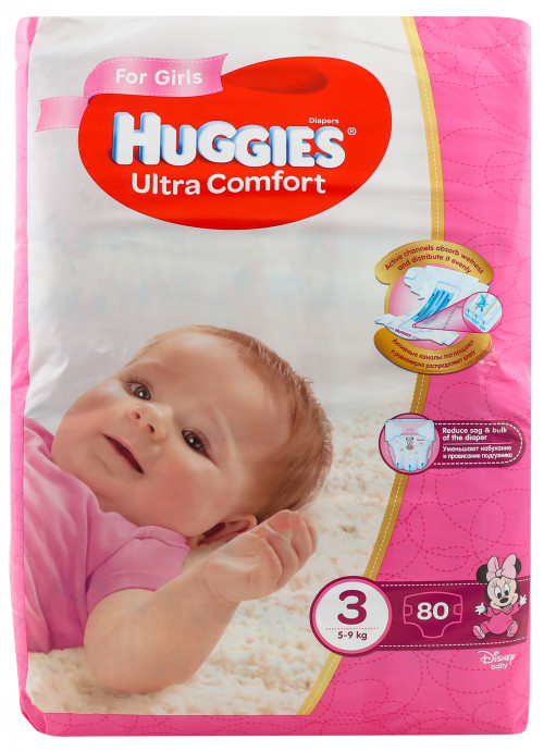 Підгузки дитячі для дівчаток 5-9кг Ultra comfort Huggies 80шт
