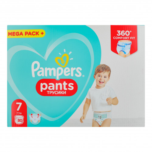 Підгузки-трусики для дітей одноразові 17кг+ 7 Pants Pampers 80шт