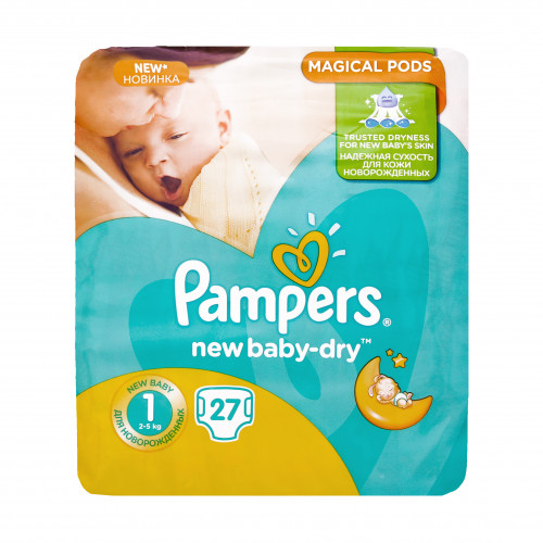 Підгузники дитячі 2-5кг Newborn New baby - dry Pampers 27шт
