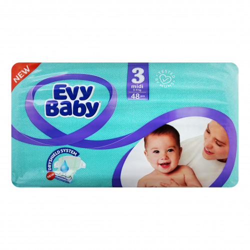 Підгузники для дітей 5-9кг 3 Midi Evy Baby 48шт