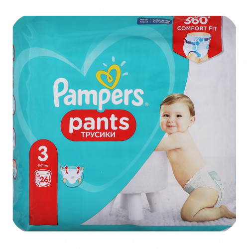 Підгузники-трусики для дітей одноразові 6-11кг 3 Pants Pampers 26шт