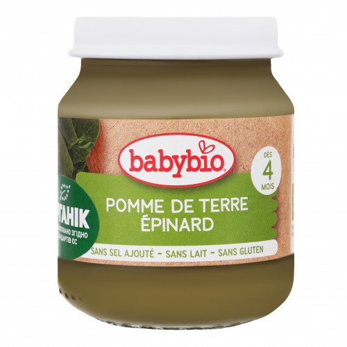 Пюре для дітей від 4міс з картоплі та шпинату органічне Babybio с/б 130г