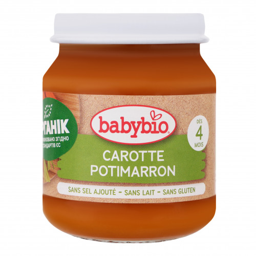 Пюре для дітей від 4міс з моркви та гарбуза органічне Babybio с/б 130г