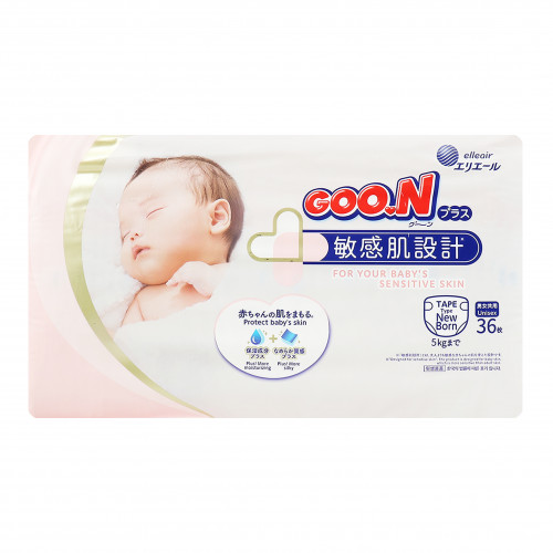 Подгузники GOO.N Plus для новорожденных до 5 кг (размер SS, на липучках, унисекс, 36 шт)