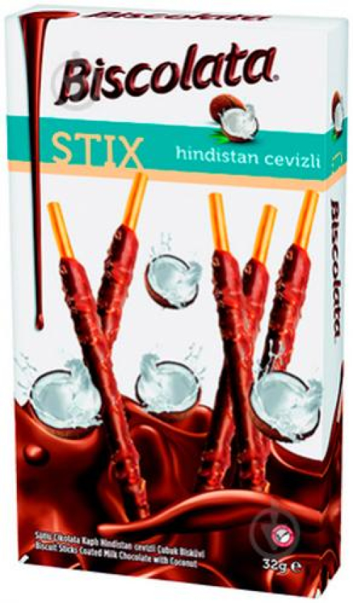 Соломка Biscolata Stix з кокосом в молочному шоколаді 32г