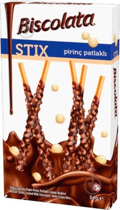 Соломка Biscolata Stix з рисовими кульками в молочному шоколаді 34г