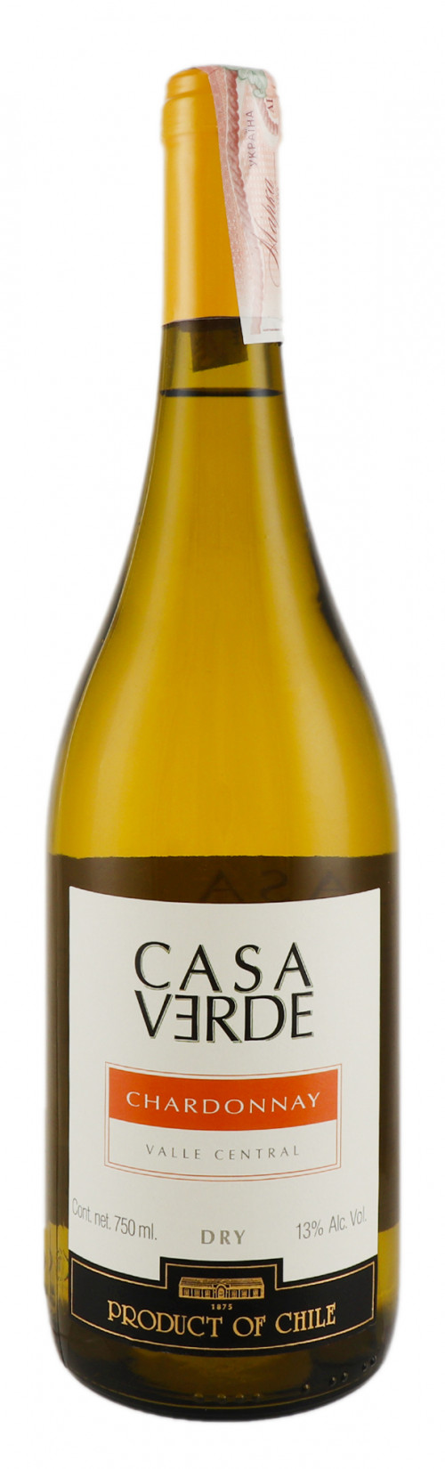 Вино 0,75л 13% біле сухе Chardonnay Casa Verde