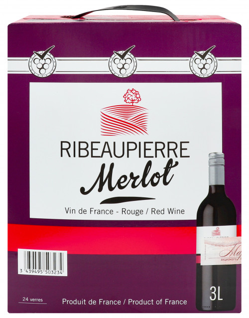 Вино 3л 12.5% червоне сухе Merlot Ribeaupierre к/у