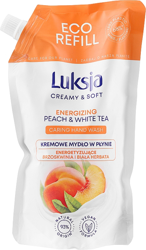 Жидкое мыло с персиком и белым чаем - Luksja Creamy &amp; Soft Energizing Peach &amp; White Tea Caring Hand Wash (дой-пак)